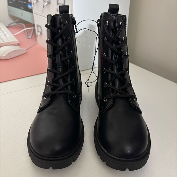 DKNY Black Faux Leather Crystal Side Zip Combat Boots Youth Girls Size 3 New - Picture 6 of 11
